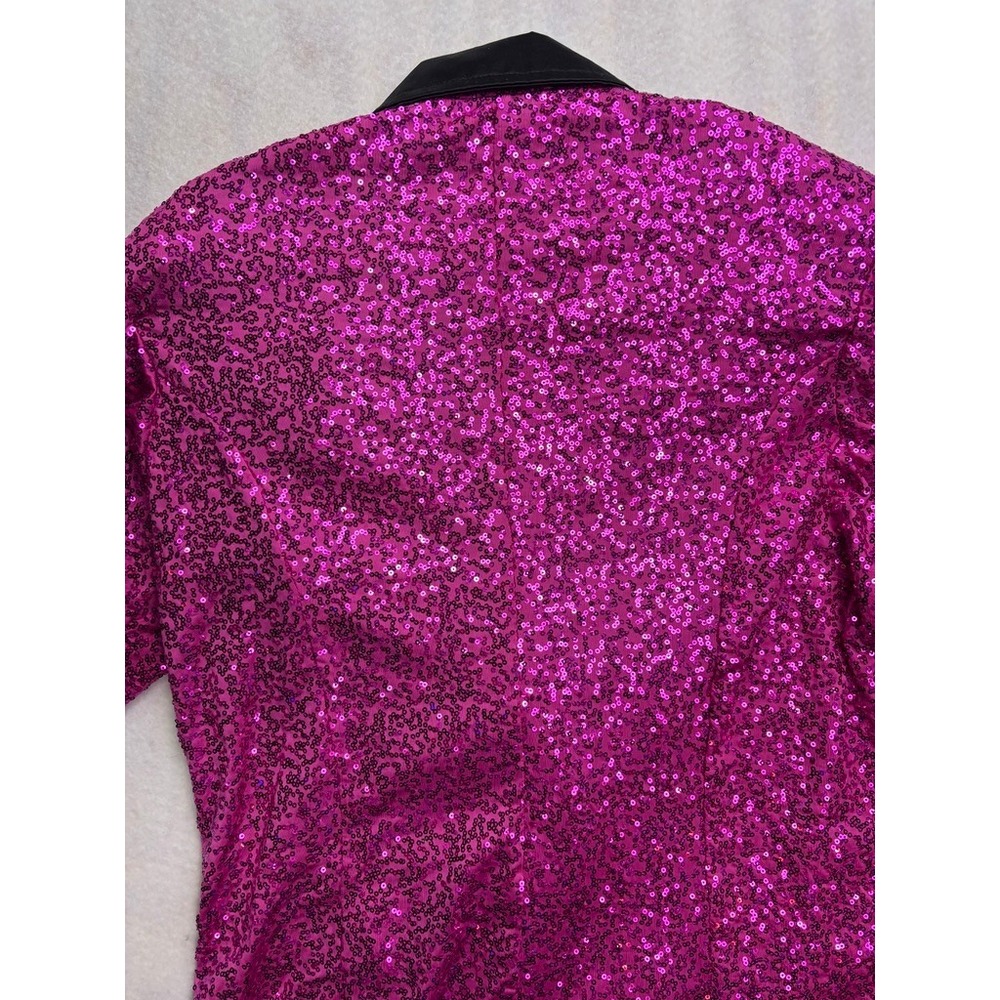 Dance Sophisticates Mens Hot Pink Sequin Blazer Jacket Satin‎ Lapel USA Made 38 - Picture 10 of 12